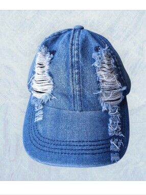 Denim Distressed Vintage Baseball Cap - Blue